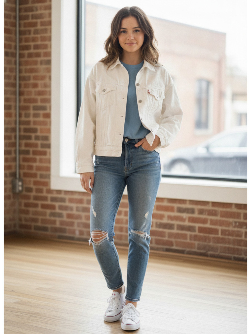 Levi's White Denim Jacket Size M
